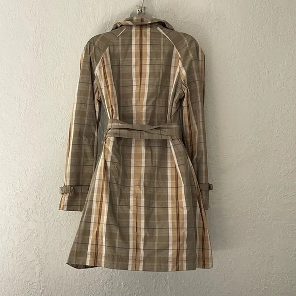Banana Republic Plaid Trench Coat Sz M - Picture 7 of 7
